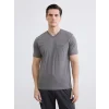LC WAIKIKI Gri V Yaka Baskılı Erkek Şortlu Pijama Takımı