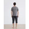 LC WAIKIKI Gri V Yaka Baskılı Erkek Şortlu Pijama Takımı
