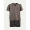 LC WAIKIKI Gri V Yaka Baskılı Erkek Şortlu Pijama Takımı