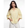 LCW Vision Sarı Çizgili Oversize Poplin Kadın Gömlek