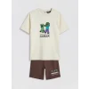 LCW Kids Bej Minecraft Baskılı Erkek Çocuk Şortlu Takım
