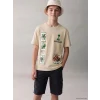 LCW Kids Bej Bisiklet Yaka Minecraft Baskılı Erkek Çocuk Tişört