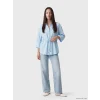LCW EVERYDAY Mavi Çizgili Oversize Armürlü Kadın Gömlek