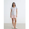 LCW DREAM Pembe Bisiklet Yaka Baskılı Kadın Şortlu Pijama Takımı