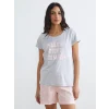 LCW DREAM Pembe Bisiklet Yaka Baskılı Kadın Şortlu Pijama Takımı