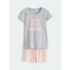 LCW DREAM Pembe Bisiklet Yaka Baskılı Kadın Şortlu Pijama Takımı