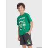 LCW Kids Yeşil Bisiklet Yaka Minecraft Baskılı Erkek Çocuk Tişört