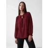 LCW EVERYDAY Bordo Bağlamalı Yaka Büzgülü Dokulu Bluz