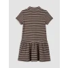 LCW Kids Kahverengi Polo Yaka Çizgili Kız Çocuk Elbise
