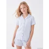 LCW Kids Ekru Gömlek Yaka Kız Çocuk Şortlu Pijama Takımı