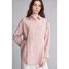 Defacto H9357AXPN634 Pembe Regular Fıt Kareli Kırışık Dokulu Kumaş Uzun Kollu Mercan Renk Tunik