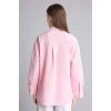 Defacto H8818AXPN648 Pembe Regular Fıt Çizgili Krinkıl Kumaş Uzun Kollu Açık Pembe Tunik