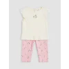 LCW baby Ekru Çiçek Desenli Kız Bebek Taytlı Takım