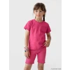 LCW Kids Fuşya Bisiklet Yaka Nakışlı Kız Çocuk Tişört