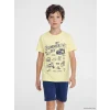 LCW Kids Sarı Baskılı Erkek Çocuk Şortlu Pijama Takımı