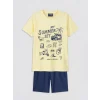 LCW Kids Sarı Baskılı Erkek Çocuk Şortlu Pijama Takımı