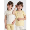 LCW Kids Ekru Bisiklet Yaka Baskılı Kız Çocuk 2li Tişört