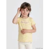 LCW Kids Ekru Bisiklet Yaka Baskılı Kız Çocuk 2li Tişört
