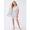 LCW Kids Ekru Fiyonk Detaylı Kız Çocuk Şortlu Pijama Takımı