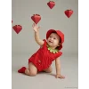 LCW baby Kırmızı Çilek Desenli Kız Bebek Tulum ve Şapka