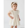 LCW baby Bej Fırfırlı ve Saç Bantlı Kız Bebek Elbise
