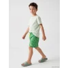 LCW Kids Yeşil Hızlı Kuruyan Baskılı Erkek Çocuk Deniz Şortu