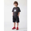 LCW Kids Gri Bisiklet Yaka Baskılı Erkek Çocuk Tişört