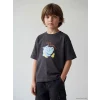 LCW Kids Gri Bisiklet Yaka Baskılı Erkek Çocuk Tişört