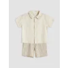 LCW baby Ekru Çizgili Erkek Bebek Gabardin Şortlu Takım