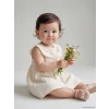 LCW baby Ekru Nakışlı Fırfırlı Kız Bebek Müslin Elbise