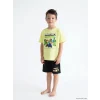 LCW Kids Yeşil Minecraft Baskılı Erkek Çocuk Şortlu Pijama Takımı