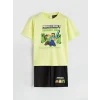 LCW Kids Yeşil Minecraft Baskılı Erkek Çocuk Şortlu Pijama Takımı
