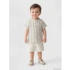 LCW baby Ekru Çizgili Erkek Bebek Müslin Gömlek ve Şort Takım