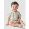 LCW baby Ekru Çizgili Erkek Bebek Müslin Gömlek ve Şort Takım