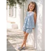 LCW Kids Mavi Fiyonk Nakışlı Kız Çocuk Şortlu Takım