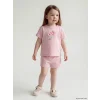 LCW baby Pembe Çiçekli Kız Bebek Şortlu Takım