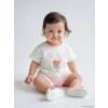 LCW baby Ekru Çiçek Aplike Kız Bebek Şortlu Takım