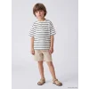 LCW Kids Bej Bisiklet Yaka Çizgili Erkek Çocuk Tişört