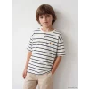 LCW Kids Bej Bisiklet Yaka Çizgili Erkek Çocuk Tişört