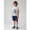 LCW Kids Ekru Bisiklet Yaka Erkek Çocuk Şortlu Pijama Takımı