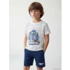 LCW Kids Ekru Bisiklet Yaka Erkek Çocuk Şortlu Pijama Takımı