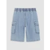 LCW Kids İndigo Beli Lastikli Erkek Çocuk Kargo Jean Şort