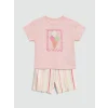 LCW baby Pembe Baskılı Kız Bebek Şortlu Takım