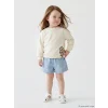 LCW baby Ekru Bisiklet Yaka Nakışlı Kız Bebek Sweatshirt
