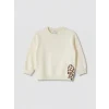 LCW baby Ekru Bisiklet Yaka Nakışlı Kız Bebek Sweatshirt