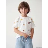 LCW Kids Beyaz Bisiklet Yaka Baskılı Erkek Çocuk Tişört