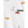 LCW Kids Beyaz Bisiklet Yaka Baskılı Erkek Çocuk Tişört