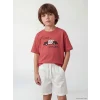LCW Kids Pembe Bisiklet Yaka Baskılı Erkek Çocuk Tişört