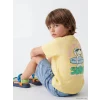 LCW Kids Sarı Bisiklet Yaka Baskılı Erkek Çocuk Tişört