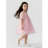 LCW Kids Pembe Kare Yaka Çiçekli Kız Çocuk Tül Elbise